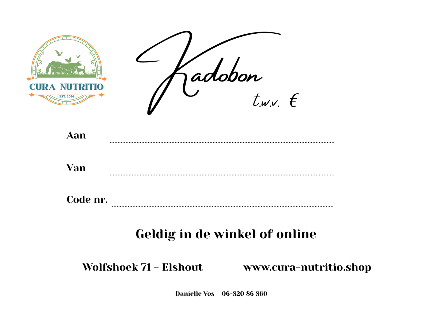 Cadeaubon - Geef een glimlach cadeau π - Cura-Nutritio | Diervoeding & Meststoffen & Bakmixen