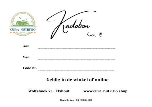 Cadeaubon - Geef een glimlach cadeau 🎁 - Cura-Nutritio | Diervoeding & Meststoffen & Bakmixen